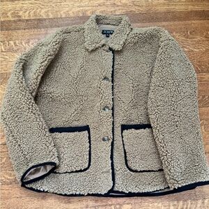 J. Crew Women's Beige Teddy Jacket with Black Trim